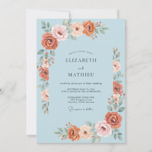 Invitación Boda de Terracota Delicada Azul Cielo