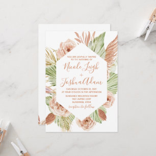 Invitación Boda de terracota floral boho, palma y pampas