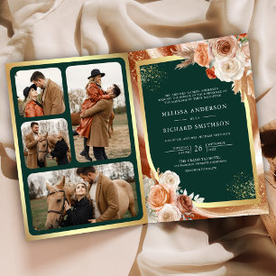 Invitación Boda de Terracota Floral Pampas Oro Esmeralda