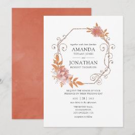 Invitación Boda de terracota geométrica con acuarela