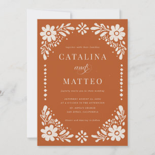 Invitación Boda de Terracota Mexicana con Papel Picado