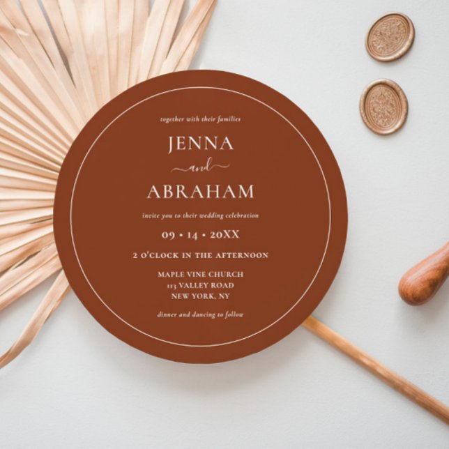Invitación Boda de Terracota Mínima Rústica Redonda (Subido por el creador)