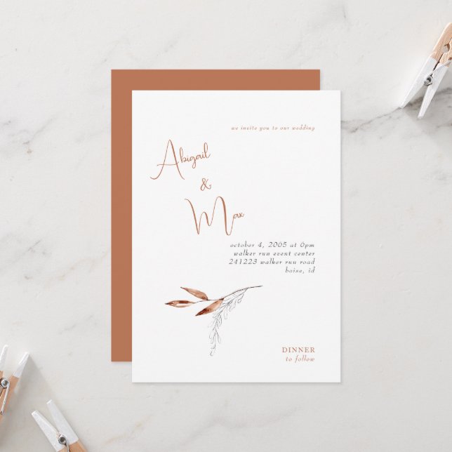 Invitación Boda de Terracota Moderna Sin Padres (Anverso/Reverso In Situ)