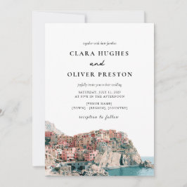 Invitación Boda de Terracota Océano Azul Serif Cinque Terre 