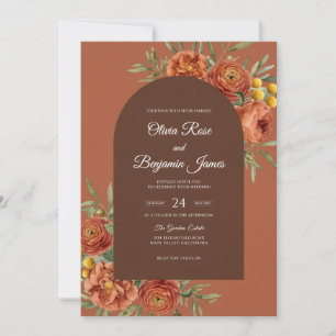 Invitación Boda de Terracota Oxidada con Hojas de Eucalipto P