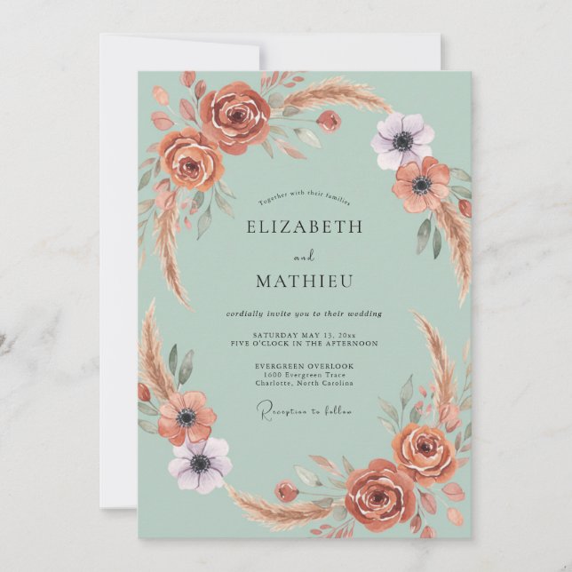 Invitación Boda de Terracota Pampas Eucalipto (Anverso)