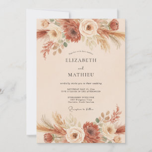 Invitación Boda de terracota Pampas trigo eucalipto