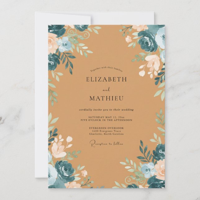 Invitación Boda de Terracota Pintada con Flor (Anverso)