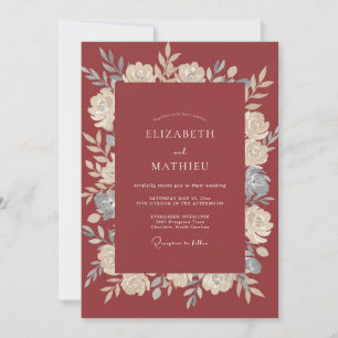 Invitación Boda de Terracota Suave con Pétalo de Pizarra