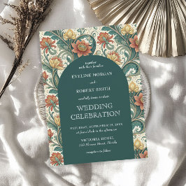 Invitación Boda de terracota verde oscuro de estilo Art Nouve