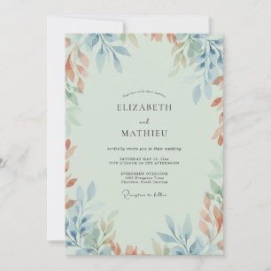 Invitación Boda de Terracota y Menta con Hojas