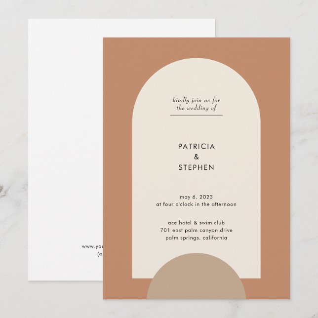 Invitación Boda de Terracotta de Arco Geométrico Boho moderno (Anverso / Reverso)