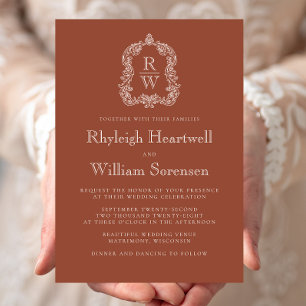 Invitación Boda de Terracotta Escudo Monograma clásico
