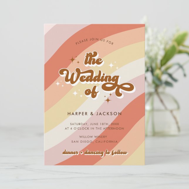 Invitación Boda de Terracotta Retro 70 (Anverso de pie)