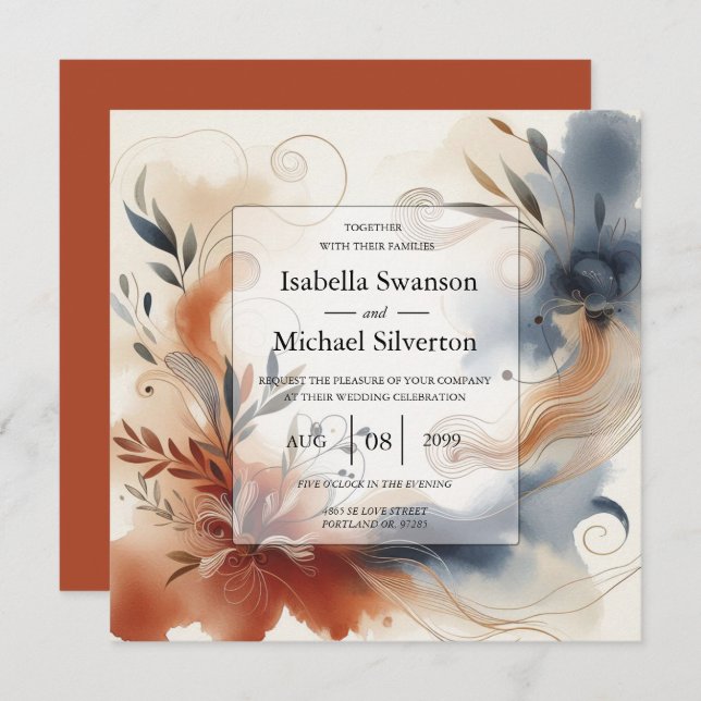 Invitación Boda de Terracotta Twilight y Navalny Blooms (Anverso / Reverso)