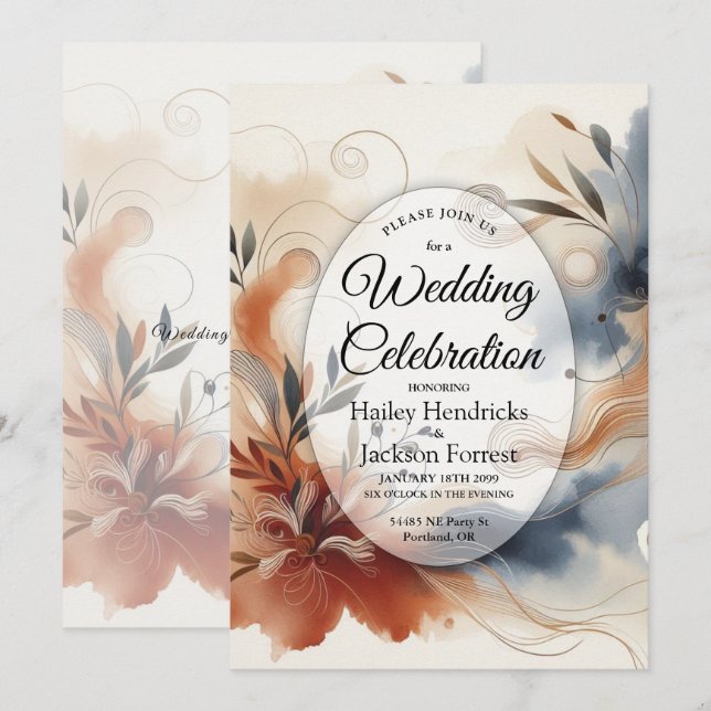 Invitación Boda de Terracotta Twilight y Navy Blooms (Anverso / Reverso)