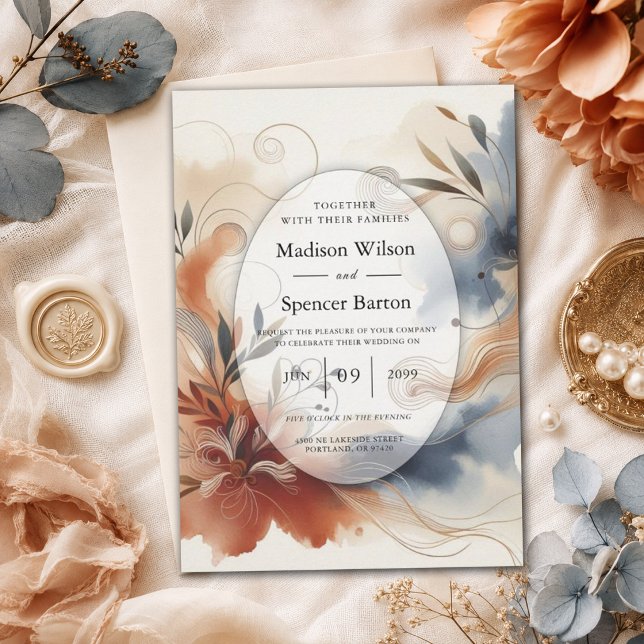 Invitación Boda de Terracotta Twilight y Navy Blooms (Subido por el creador)