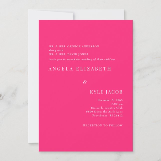 Invitación Boda de texto blanco rosado simple y elegante (Anverso)