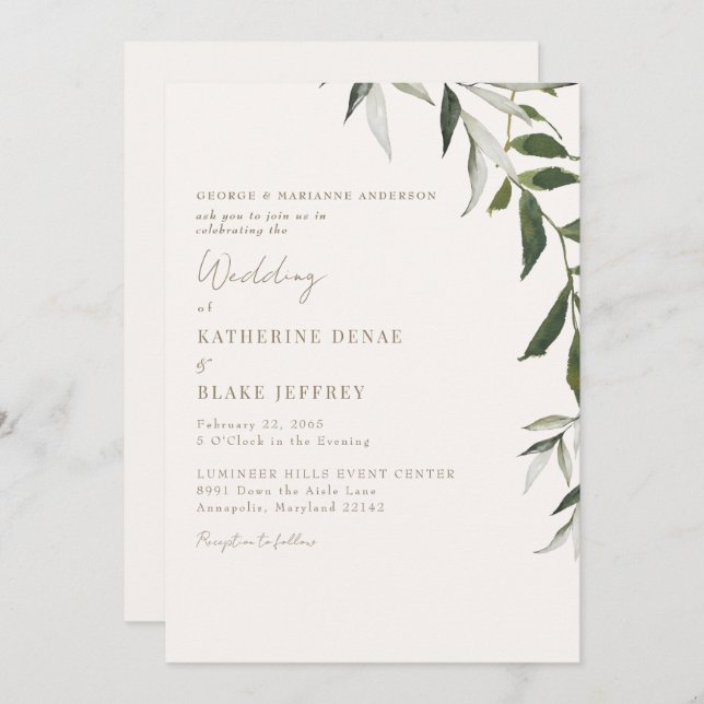 Invitación Boda de texto de oro con champán claro verde (Anverso / Reverso)
