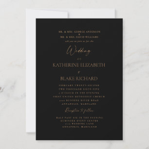 Invitación Boda de texto en oro negro formal para ambos padre