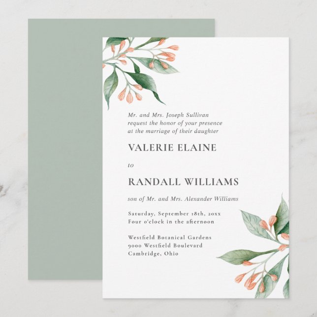 Invitación Boda de texto formal floral simple (Anverso / Reverso)