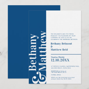 Invitación boda de texto gráfico azul oscuro minimalista