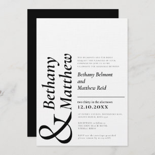Invitación boda de texto gráfico blanco negro mono minimalist