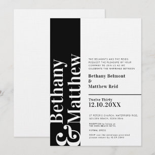 Invitación boda de texto gráfico blanco negro mono minimalist
