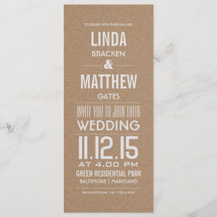 Invitación Boda de texto moderno de papel de Kraft marrón rús