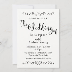 Invitación Boda de texto negro elegante moderno adornado