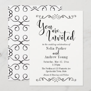 Invitación Boda de Texto Negro Moderno Elegante Adornado 2