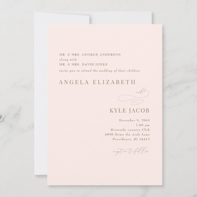 Invitación Boda de texto Rubor Gold simple y elegante (Anverso)