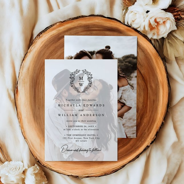 Invitación Boda de texto simple elegante de 2 fotos (Subido por el creador)