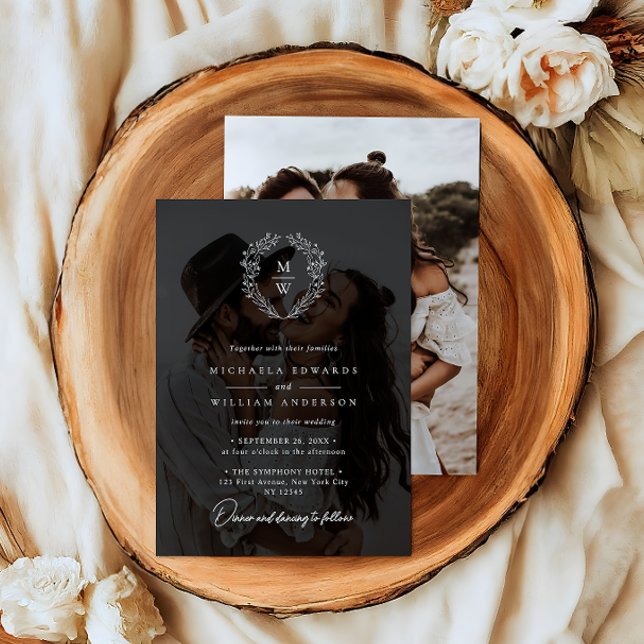 Invitación Boda de texto simple elegante de 2 fotos (Subido por el creador)