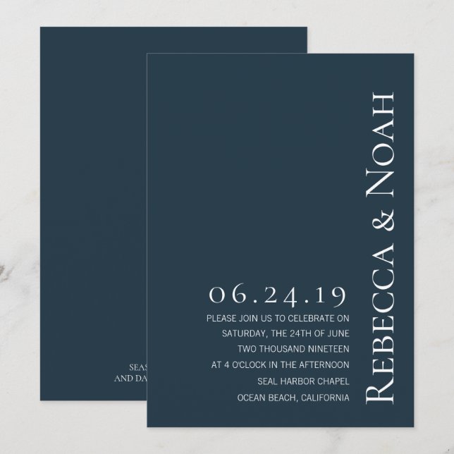 Invitación Boda de texto simple y elegante Minimalista (Anverso / Reverso)