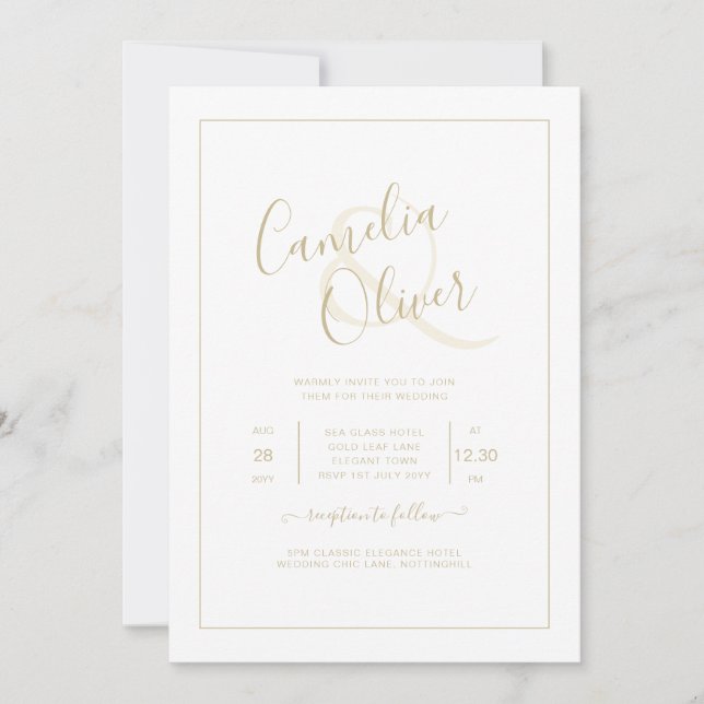 Invitación Boda de texto todo en 1 elegante clásico de GOLD b (Anverso)