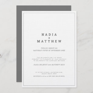 Invitación Boda de texto vertical gris mínimo en blanco