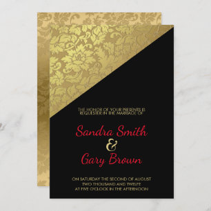 Invitación Boda de textura de damasco floral de oro