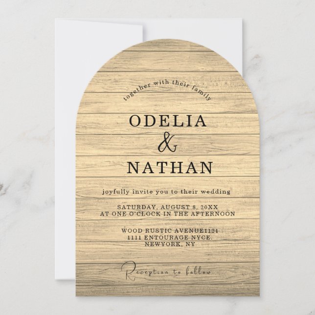 Invitación Boda de textura de madera minimalista moderna (Anverso)