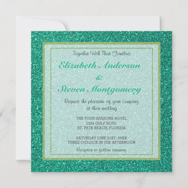 Invitación Boda de textura de Purpurina verde chisporroteo (Anverso)