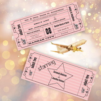 Invitación Boda de tickets de tipografía moderna de color ros
