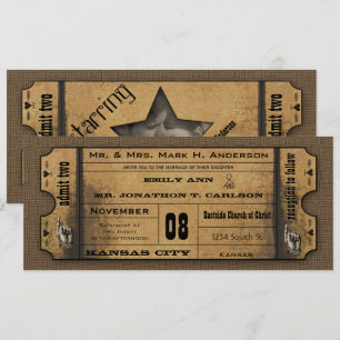 Invitación Boda de tickets de tipografía moderna de papel ant