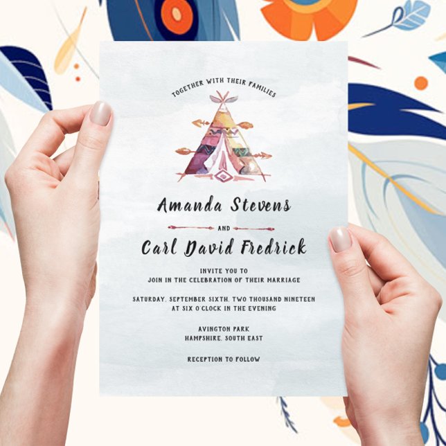 Invitación Boda de Tiendas Rusas de Acuarela Boho Tipi (Subido por el creador)