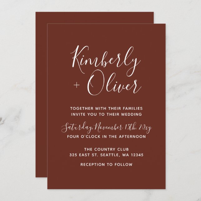 Invitación Boda de tierra arcilla ardiente de terracota roja (Anverso / Reverso)