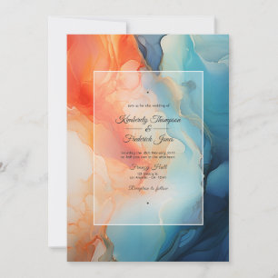 Invitación Boda de tinta alcohólica azul real, turquesa y cor