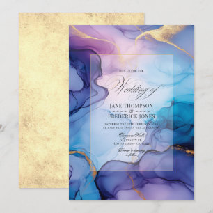 Invitación Boda de Tinta Alcohólica Fluyente Púrpura, Azul y 