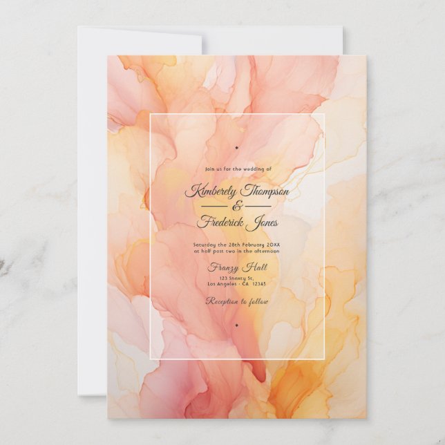 Invitación Boda de tinta amarilla y Rubor (Anverso)