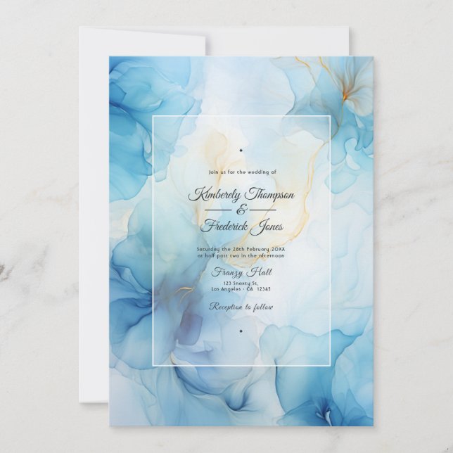 Invitación Boda de tinta azul turbio para alcohol (Anverso)