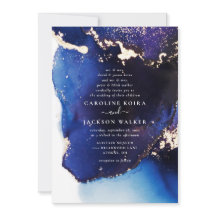 Boda de tinta azul y dorada de la marina