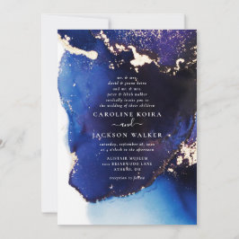 Invitación Boda de tinta azul y dorada de la marina